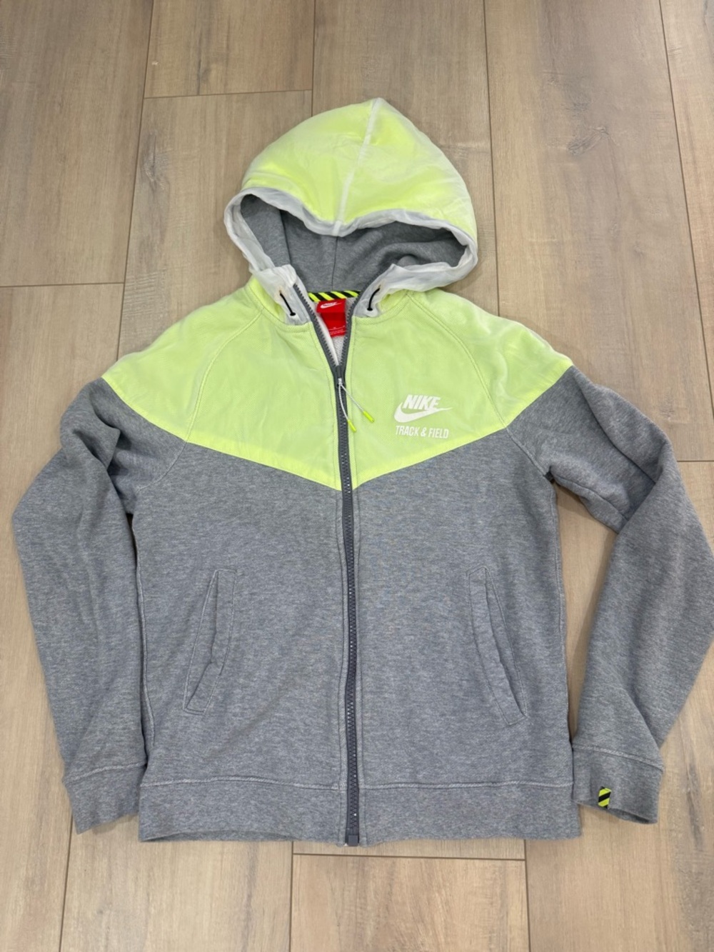 Nike Track and Field Gray & Neon Yellow Men's Full-Zip Hoodie